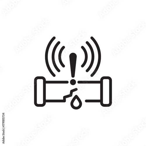 Leak detection icon symbolizing system inspection and fluid escape identification, representing specialized industrial safety, modern utility maintenance, and process integrity systems.