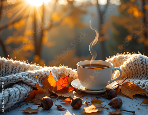 Autumnal Dawn Cozy Corner with Teacup and Doodles