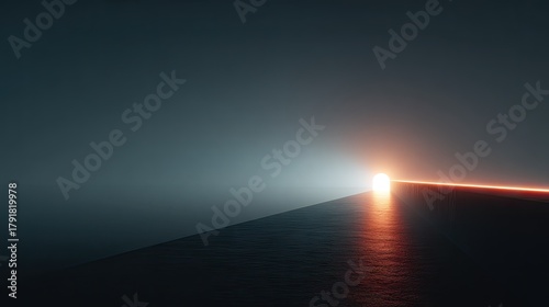 Sci-fi portal, warmhole, A Glowing Doorway of Hope. Abstract 3D Render of Bright Light Coming Out of a Slit in a Wall, Reflecting on a Dark Foggy Floor