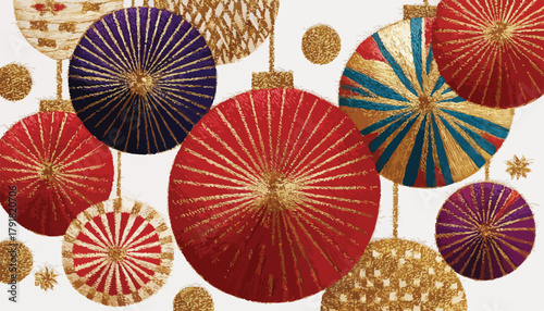 화려하고 반짝이는 금색 장식이 달린 크리스마스 장식품들의 아름다운 패턴