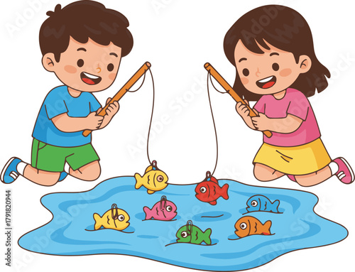 children playing with toy fishing rods