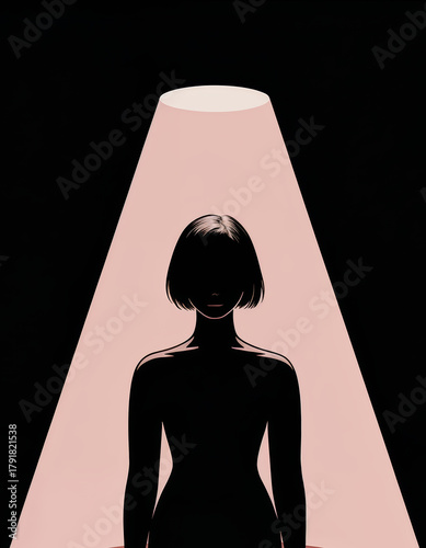 Silhouette of a Woman in Spotlight Against a Dark Background