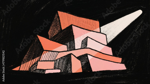 Abstract geometric shapes with bright colors on black background