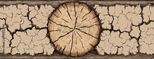 건조한 땅과 나무 토막의 질감 디테일이 돋보이는 추상적인 배경 그래픽