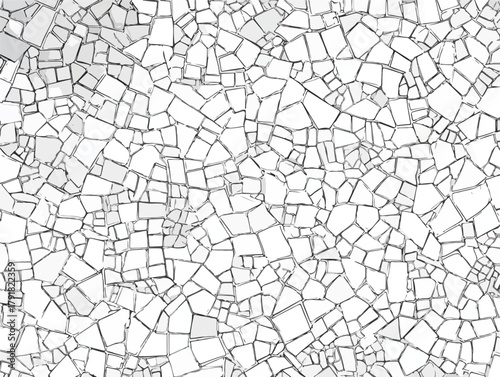 다양한 크기와 형태로 깨진 흰색 조각들이 불규칙하게 배열되어 현대적이고 추상적인 느낌을 주는 독특한 모자이크 패턴 배경으로, 그래픽 디자인에 활용하기 좋은 고품질 벡터 이미지입니다.