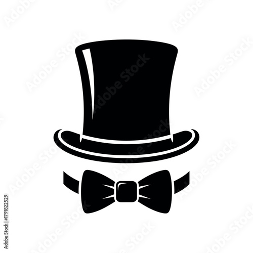Elegant Top Hat and Bow Tie Silhouette Icon.
