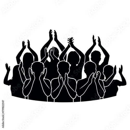Group of people clapping hands silhouette.