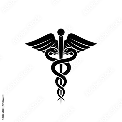 Caduceus Medical Symbol Black and White Illustration for Healthcare and Pharmacy Branding