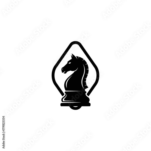 Classic Chess Knight Piece Icon Black and White Logo Symbolizing Strategy and Power