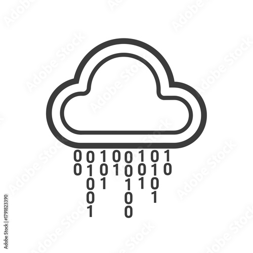Cloud Computing Icon with Binary Rain Data Flow Symbol for Technology and Digital Storage