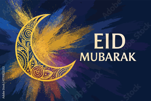   Eid Mubarak crescent moon abstract vector
