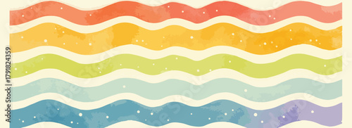 무지개 물결 패턴의 수채화 배경은 밝고 희망찬 느낌을 줍니다