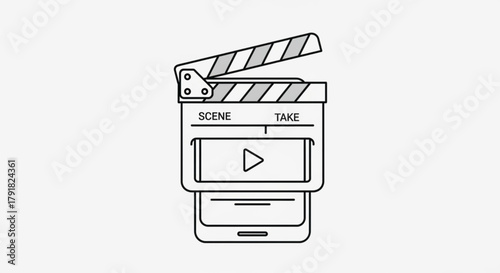 Clapperboard and smartphone for mobile video production, symbolizing modern filmmaking and content creation