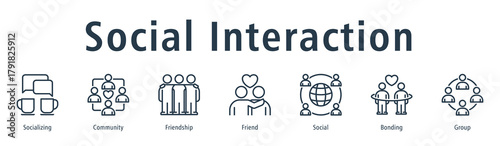 Social Interaction web banner icon vector illustration concept with icon of socializing, community, friendship, friend, social, bonding, and group.
