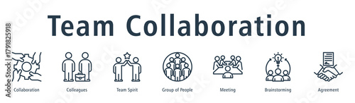 Team Collaboration web banner icon vector illustration concept with icon of collaboration, colleagues, team spirit, group of people, meeting, brainstorming, and agreement.