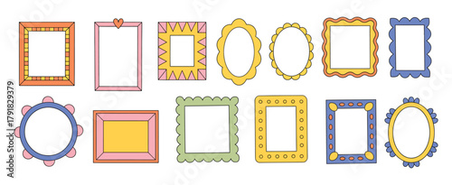 Doodle Photo Frame Vector Set – Hand-Drawn Vintage Borders, Cute Sketch Scrapbook Frames, Retro Square and Circle Picture Outlines, and Kids’ Style Line Decorations