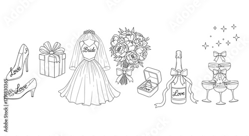 Wedding celebration accessories line art