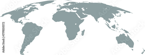 Flat world map silhouette in gray color showing continents and countries, minimalist global earth design for infographic, travel, education, geography, and modern web backgrounds.