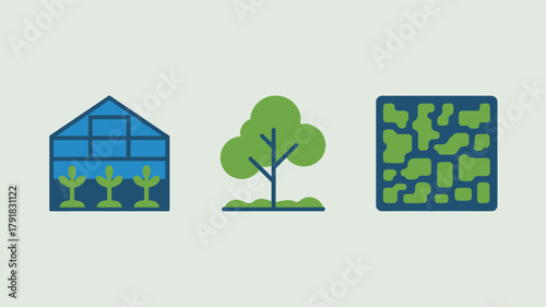 Set of agriculture and farming icons flat vector design elements for sustainable living and environmental awareness isolated on white background