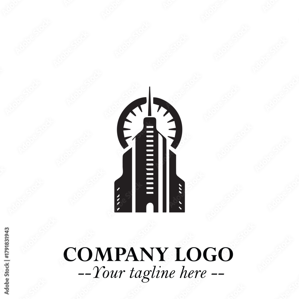 Obraz premium Building Logo Symbol in Black on the White Background with Modern Minimal Architecture Design