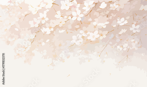 부드러운 파스텔 톤 배경에 벚꽃이 만발한 아름다운 봄날의 일러스트