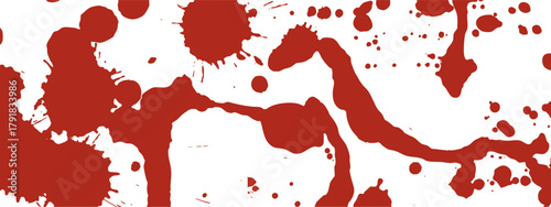 Blood splatter texture. Red paint splashes, smudges and spray stains for thriller, horror and mystery themes.