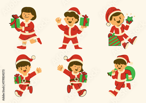 kids santa claus with gift box cartoon