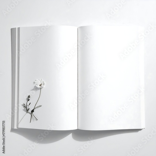 Wallpaper Mural An open book against a bright background, with a small flower resting in the crease. Shadows add depth to the minimal, clean composition Torontodigital.ca