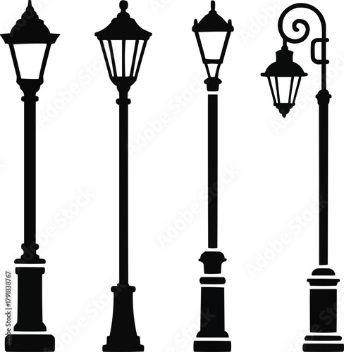 Street Lamp Silhouette Icon Set  Urban Lighting and Outdoor Lamp SymbolsStreet Lamp Silhouette Icon Set  Urban Lighting and Outdoor Lamp Symbols