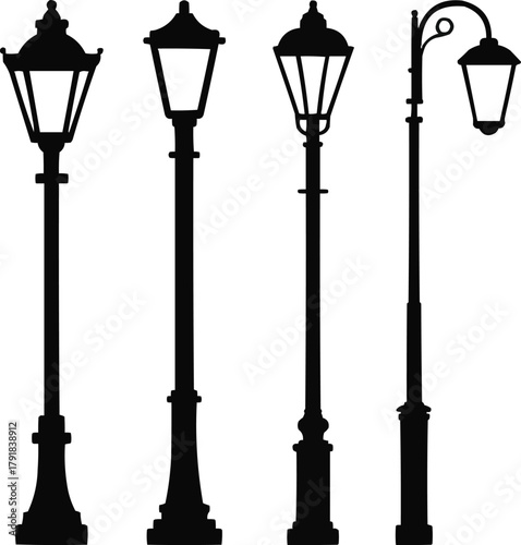 Street Lamp Silhouette Icon Set  Urban Lighting and Outdoor Lamp SymbolsStreet Lamp Silhouette Icon Set  Urban Lighting and Outdoor Lamp Symbols