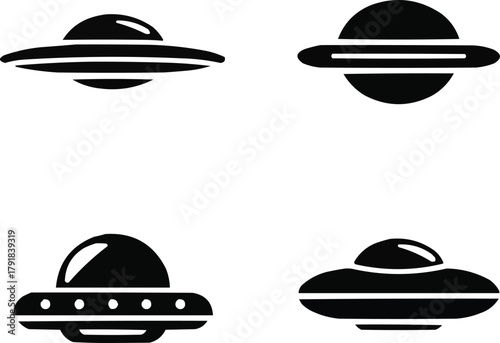 UFO Silhouette Icon Set  Alien Spaceships, Flying Saucers, and Sci-Fi ObjectsUFO Silhouette Icon Set  Alien Spaceships, Flying Saucers, and Sci-Fi Objects