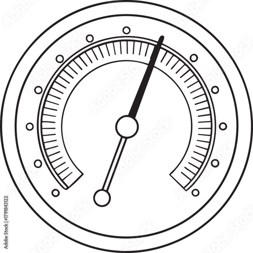 Circular gauge with needle outline illustration, analog measurement tool for mechanical and technical design