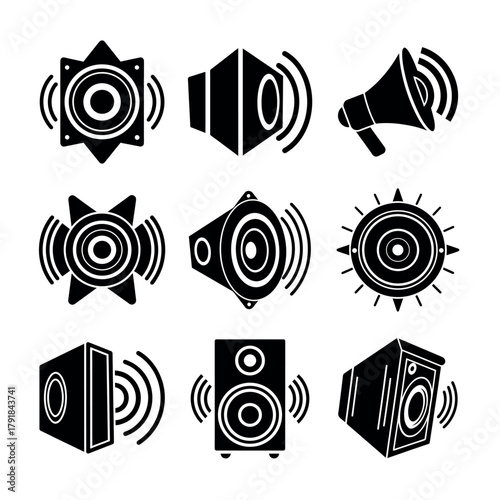 Speaker Subwoofer Icon Set – Music Sound Loudspeaker Silhouette Vector
