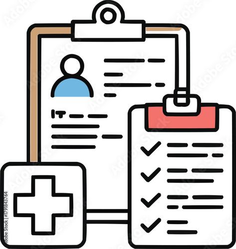 Patient Report Card Icon Set  Clipboard, Medical History, and Healthcare SymbolsPatient Report Card Icon Set Clipboard, Medical History, and Healthcare Symbols