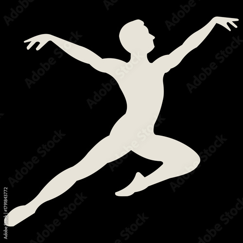 Elegant Male Ballet Dancer Silhouette in Mid-Leap, Dance, Grace, and Movement Vector