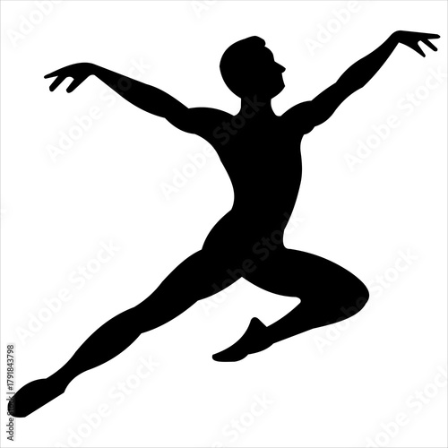Elegant Male Ballet Dancer Silhouette in Mid-Leap, Dance, Grace, and Movement Vector