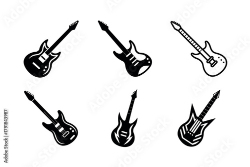 Electric Guitar Vector Icon Set – Rock Music Instrument Silhouette