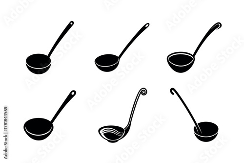 Kitchen Ladle Spoon Vector Icon Set – Slotted Serving Utensils Piktograms