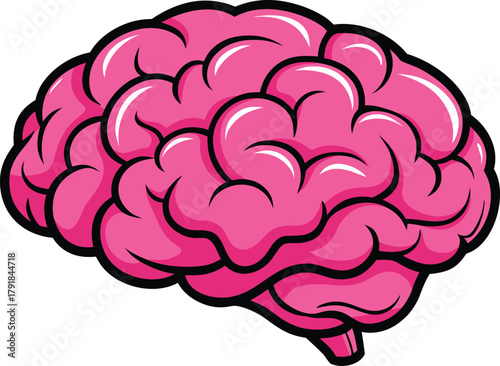 Vibrant pink cartoon brain illustration symbolizing creativity, intellect, and the power of the human mind. A graphic icon for science and psychology concepts