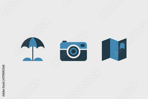 Set of travel icons flat vector design elements for vacation planning isolated on white background