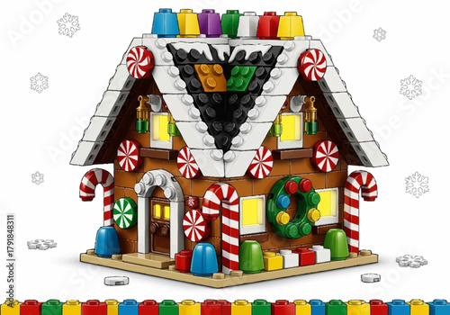 Detailed Gingerbread House Made of Building Blocks.