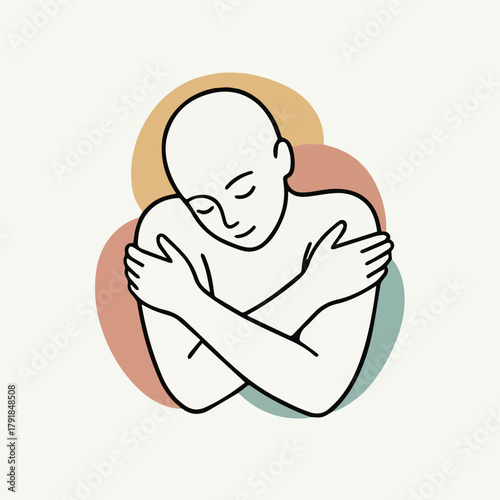 Self-Hug Embrace

A bold-line vector drawing of a gender-neutral figure hugging themselves gently, eyes closed, simple contour lines, minimal style, symbolizing self-love and healing.
