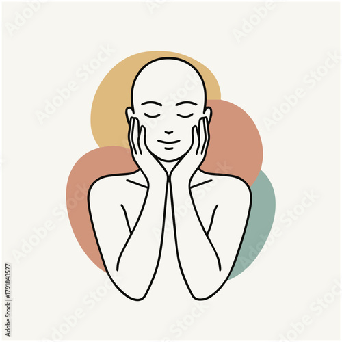 Holding Their Own Face

A gender-neutral figure gently cupping their own face with both hands, bold thick outlines, conveying tenderness and self-soothing, minimalist vector style.