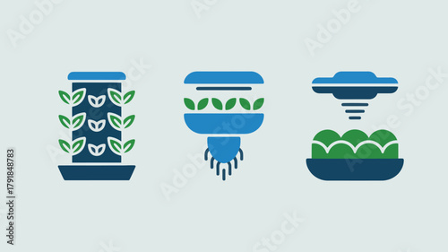Set of vertical farming icons representing modern agriculture techniques vector illustration for sustainable food production