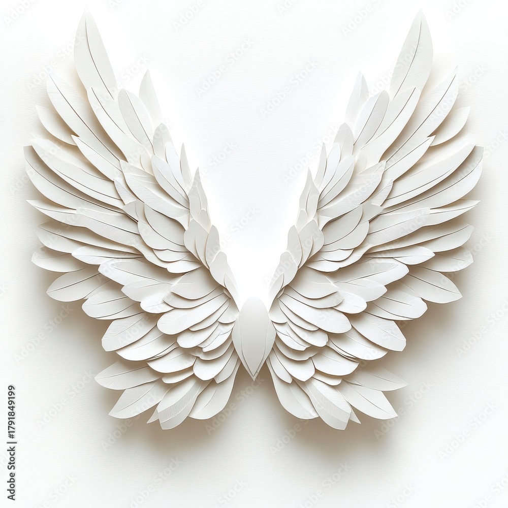Obraz premium Paper art representation of wings, crafted with layers and depth, isolated on white.