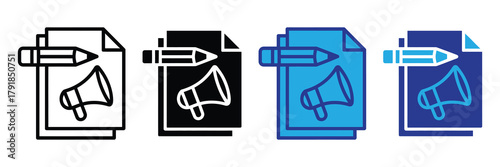 Content marketing strategy: writing, promotion, announcement via megaphone and pencil. isolated on white background