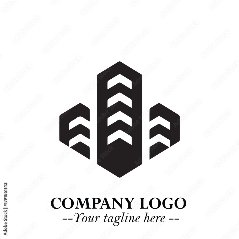 Fototapeta premium Building Logo Symbol in Black on the White Background with Modern Minimal Architecture Design