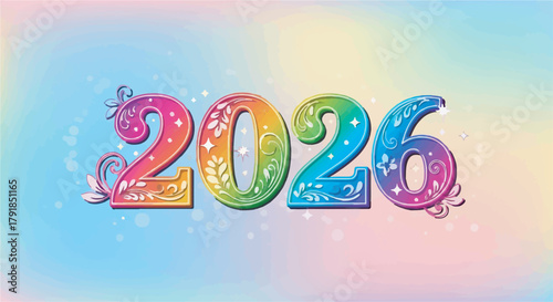 Colorful decorative year 2026 numbers vector illustration for calendar and greeting cards