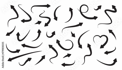 Arrows icons set. Curly, stra...