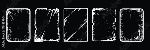 Paper Overlay Texture Set – Torn Grainy Dust Effects, Dirty Stamp Templates with Frayed Broken Edges, Bent Corners, Kinks, and Distressed Vector Paper Graphics for Design Projects